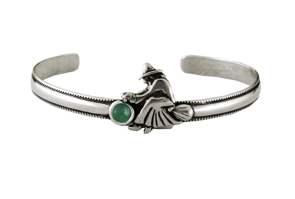 Sterling Silver Witch Cuff Bracelet With Jade